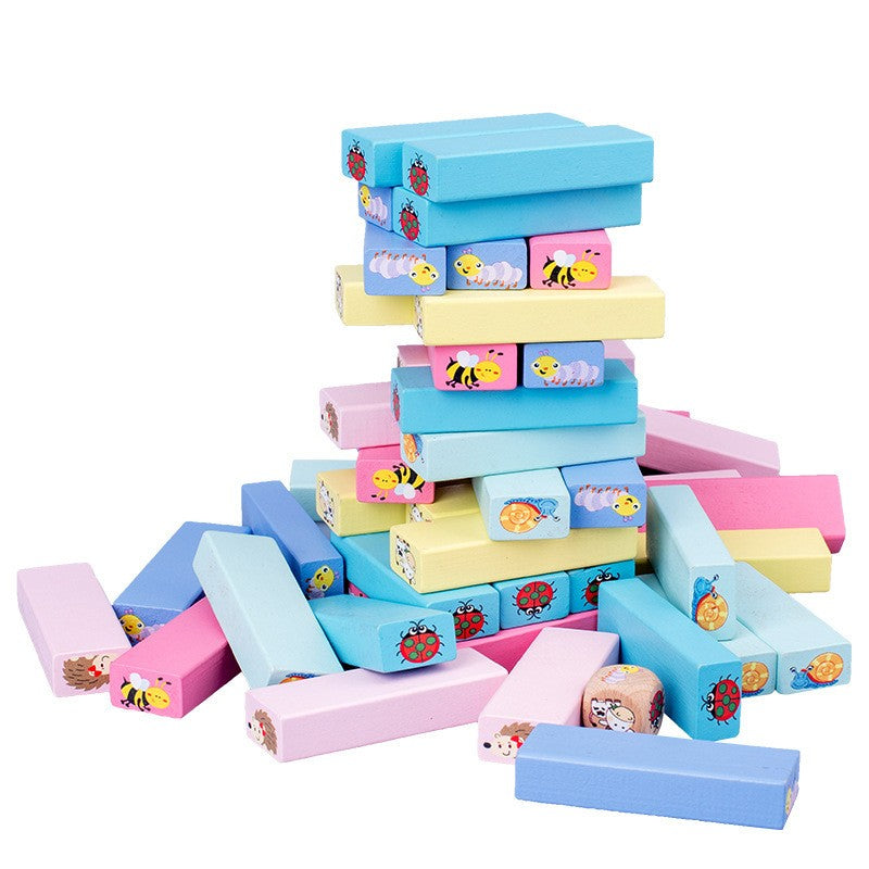 Joc de Societate, Flippy, pentru Copii, din Lemn, Interactiv, Distractiv, Jenga Stack High Blocks, cu Zar, 51 de Piese Animate, 24.5x18x5 cm, Multicolor-9