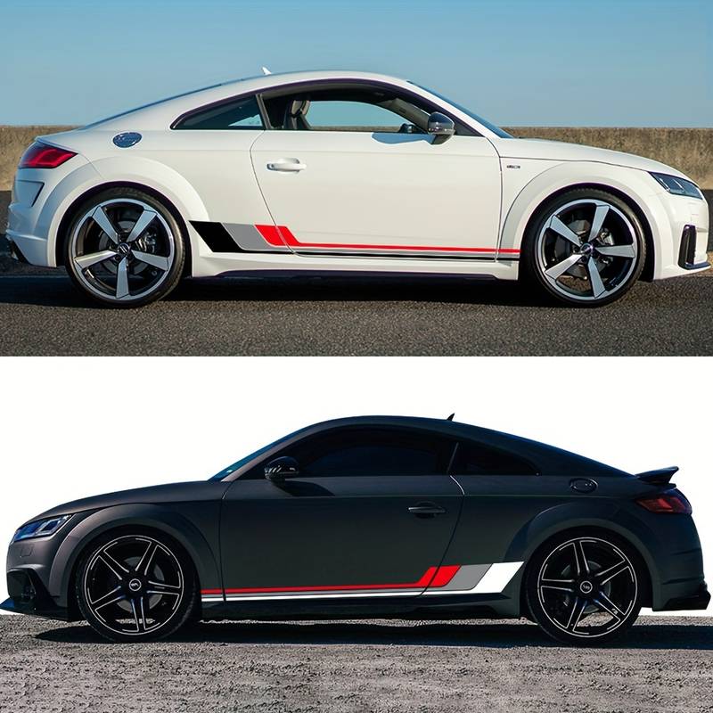 Set 2 stickere autoadezive Tuning, model "Racing Stripes V2", dimensiune 180 x 16,5 cm, culoare Negru + Gri + Rosu-3