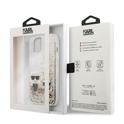 Husă Karl Lagerfeld Liquid Glitter Choupette pentru iPhone 13 – Transparent / Auriu