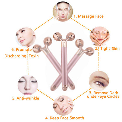 Rola Masaj Facial, Bile 3D, cu Vibratii si Rotire, 15 cm, culoare auriu.