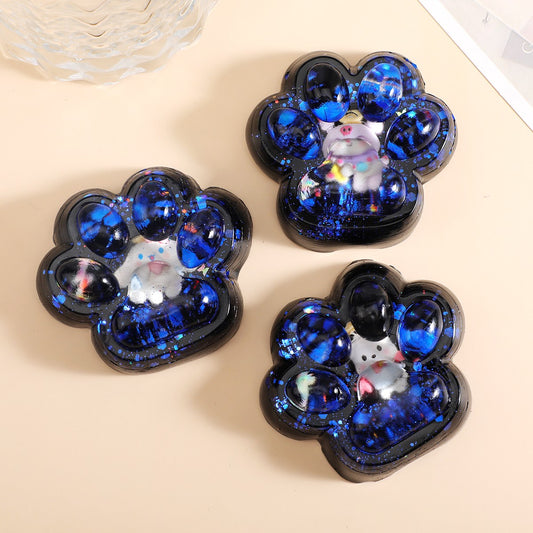 4 Jucarii Antistres Squishy, Flippy, cu Revenire Lenta, Model Cat Paw, 6.5x6.5 cm, 62g, Ambalaj Transparent, 4 Modele, Negru-Albastru-0