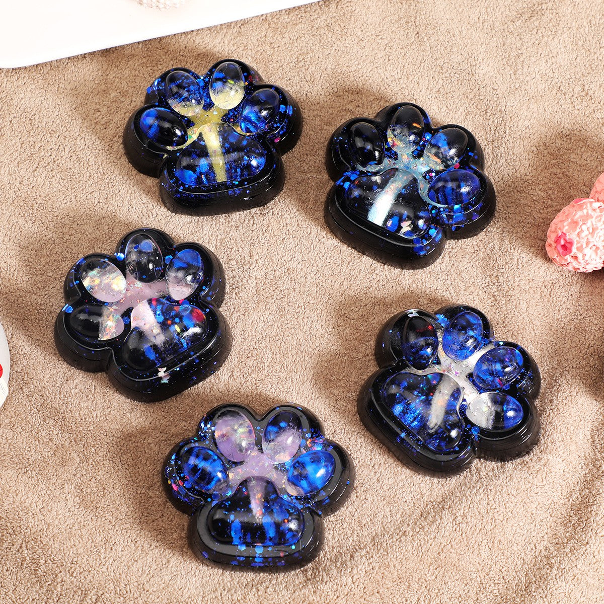 Jucarie Antistres Squishy, Flippy, cu Revenire Lenta, Model Cat Paw, Ocean Star, 6.5x6.1 cm, 62g, Ambalaj Transparent, 5 Modele, Negru-Albastru-0