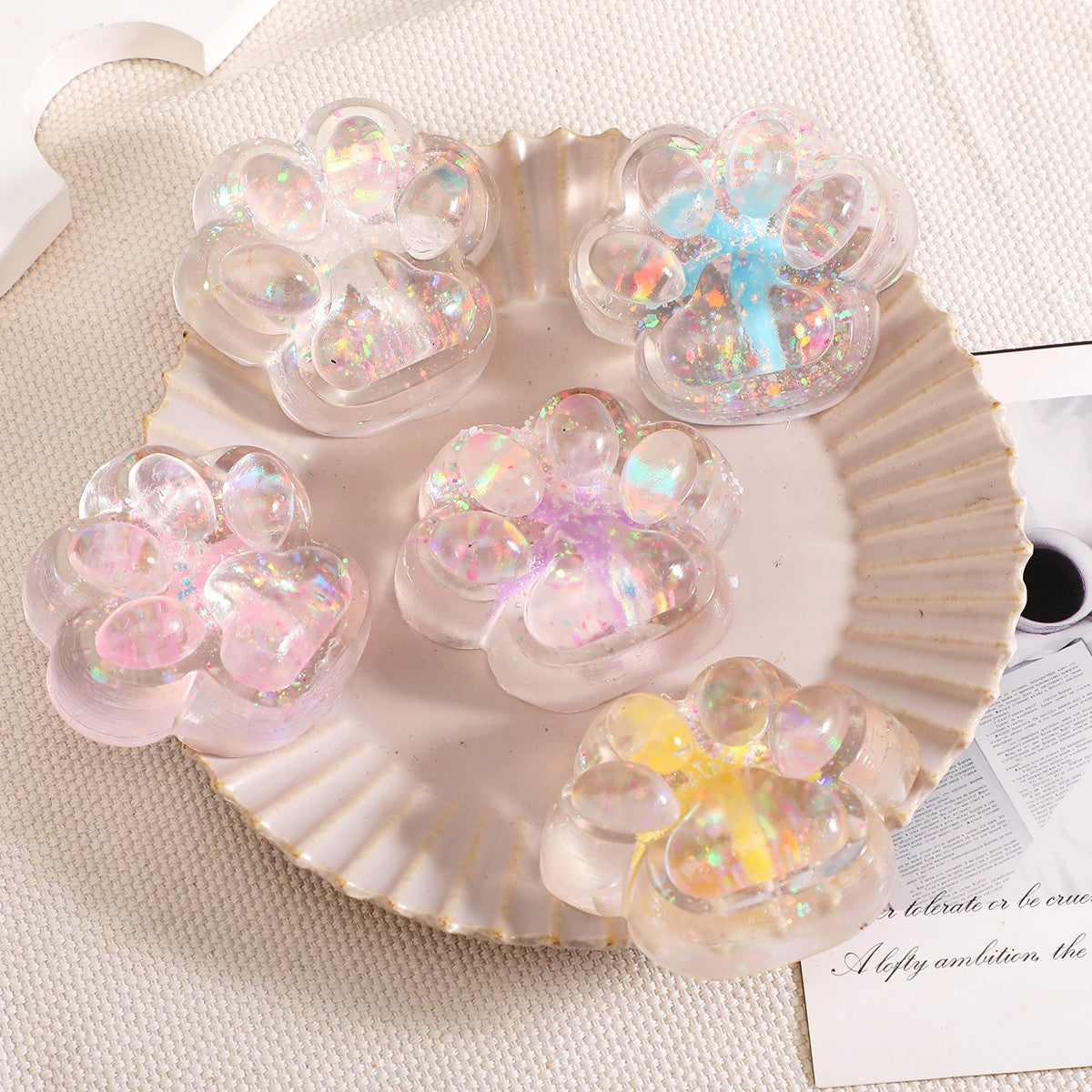 Jucarie Antistres Squishy, Flippy, cu Revenire Lenta, Model Cat Paw, 6.5x6.5 cm, 62g, Ambalaj Transparent, 5 Culori-0