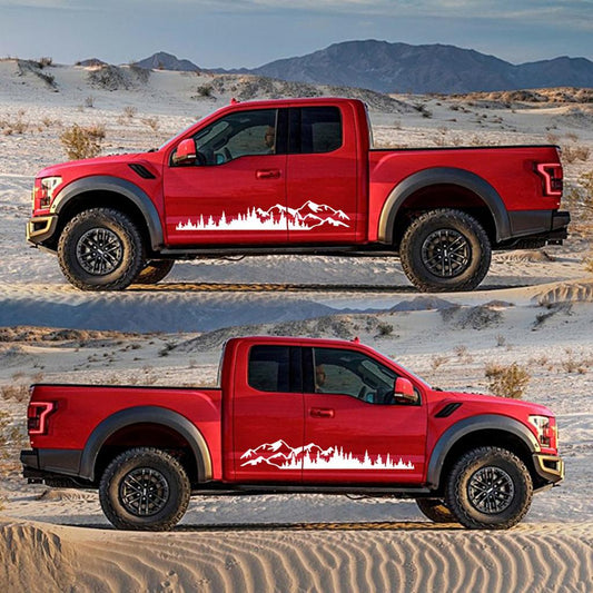 Set 2 stickere autoadezive pentru vehicule Off Road, model "Forest & Mountains", dimensiune 100 x 20 cm, culoare Alba-0