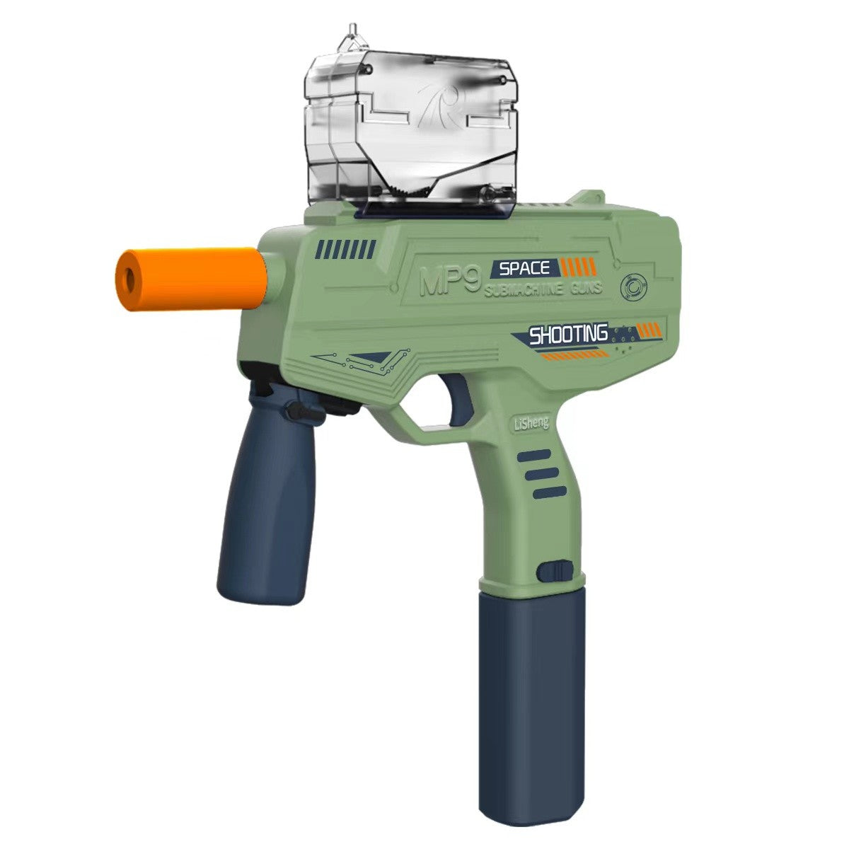 Mitraliera de jucarie electrica Flippy cu bile de hidrogen de gel, gun bluster, tragere in rafala, varsta peste 6 ani, ochelari de protectie, 5000 de bile incluse, cablu de incarcare, 40.1 x 31.6 cm, Mp9, verde-0