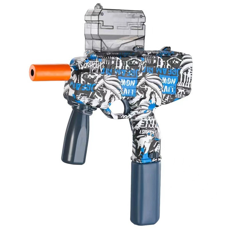 Mitraliera de jucarie electrica Flippy cu bile de hidrogen de gel, gun bluster, tragere in rafala, varsta peste 6 ani, ochelari de protectie, 5000 de bile incluse, cablu de incarcare, 40.1 x 31.6 cm, Mp9, albastru-0