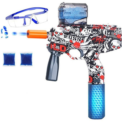 Mitraliera de jucarie electrica Flippy cu bile de hidrogen de gel, gun bluster, tragere in rafala, varsta peste 6 ani, ochelari de protectie, 5000 de bile incluse, cablu de incarcare, 40.1 x 31.6 cm, Mp9, rosu-3