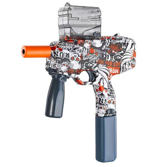 Mitraliera de jucarie electrica Flippy cu bile de hidrogen de gel, gun bluster, tragere in rafala, varsta peste 6 ani, ochelari de protectie, 5000 de bile incluse, cablu de incarcare, 40.1 x 31.6 cm, Mp9, rosu-0