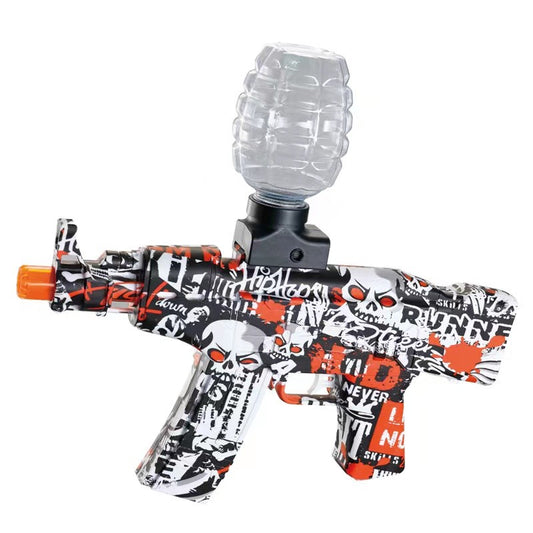 Mitraliera de jucarie electrica Flippy cu bile de hidrogen de gel, gun bluster, tragere in rafala, varsta peste 6 ani, sageti cu ventuze de spuma, amortizor, ochelari de protectie, 5000 de bile incluse, cablu de incarcare, 28x31 cm, AK47, rosu-0