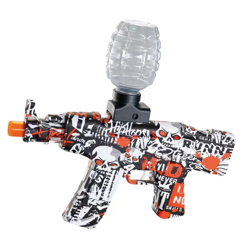 Mitraliera de jucarie electrica Flippy cu bile de hidrogen de gel, gun bluster, tragere in rafala, varsta peste 6 ani, sageti cu ventuze de spuma, amortizor, ochelari de protectie, 5000 de bile incluse, cablu de incarcare, 28x31 cm, AK47, rosu-0