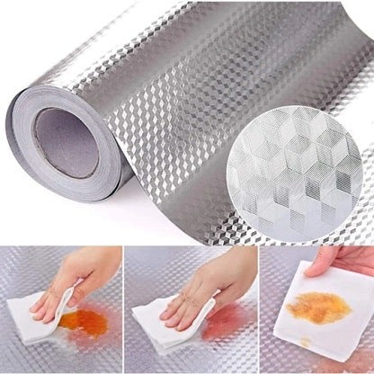 Autocolant pentru Bucătărie, Flippy, Rezistent la Ulei, Umezeală, Temperaturi Inalte, pentru Dulapuri, Perete, Blat, Argintiu, 60cm x 1m-0