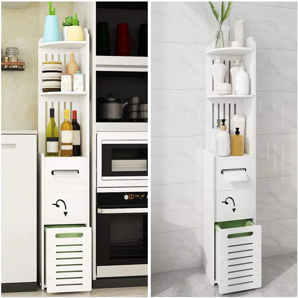 Dulap Vertical Multifuncțional pentru Baie, Bucătărie sau Dormitor, 3 Polițe și 2 Sertare, 120 x 20 x 20 cm