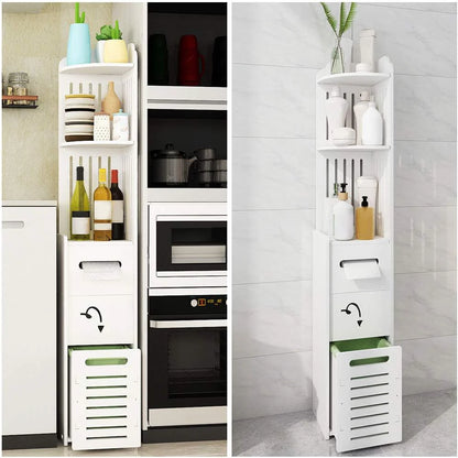 Dulap Vertical Multifuncțional pentru Baie, Bucătărie sau Dormitor, 3 Polițe și 2 Sertare, 120 x 20 x 20 cm