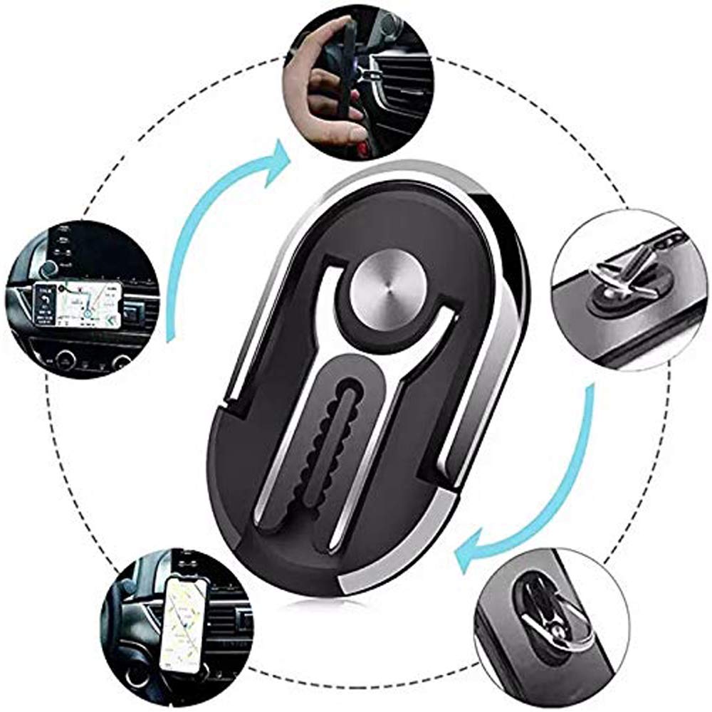 Inel suport telefon 2 in 1, cu adeziv 3M, cu prindere pe ventilatie, negru