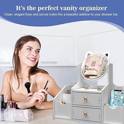 Organizator de Machiaje și Produse Cosmetice cu Sertare și Oglindă 360°