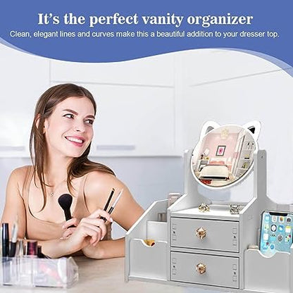 Organizator de Machiaje și Produse Cosmetice cu Sertare și Oglindă 360°