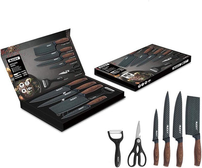 Set de Cuțite Premium 6 Piese cu Foarfecă & Decojitor - Oțel Inoxidabil, Antiaderent, Inginerie Germană