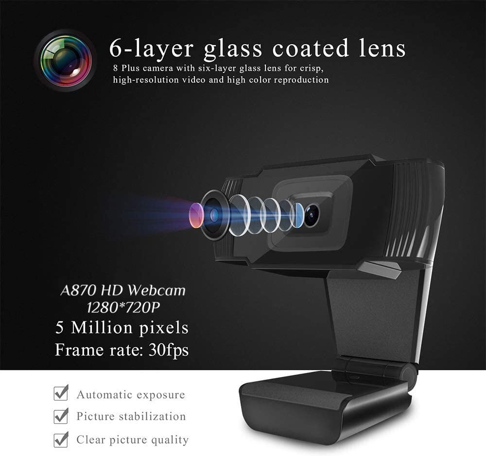 Camera Webcam HD cu Microfon Integrat – Plug & Play USB, Compatibilă cu Windows, Mac, Conferințe și Gaming