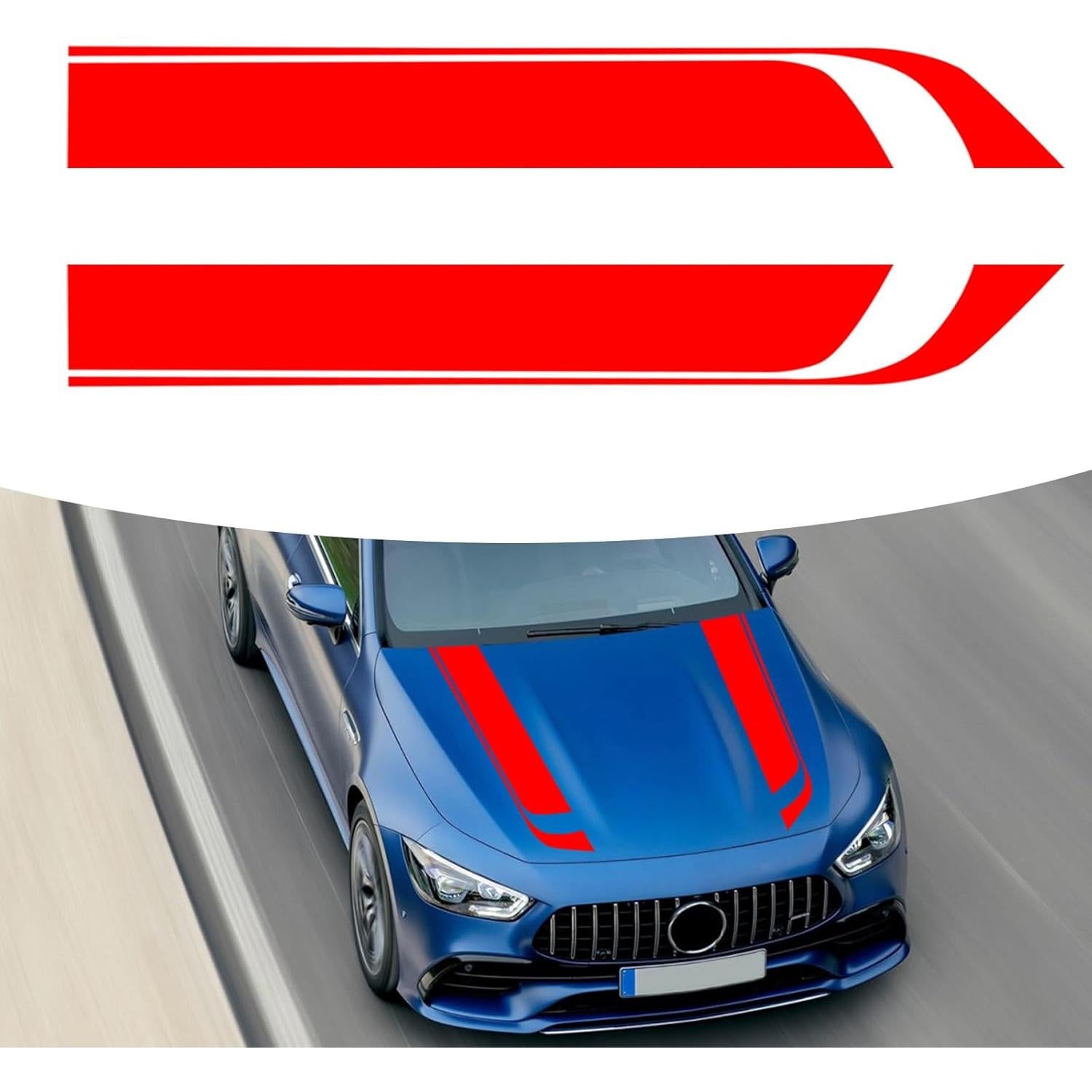 Set 2 stickere autoadezive Tuning, model "Hood Stripes V1", dimensiune 85 x 12 cm, culoare Rosie-0