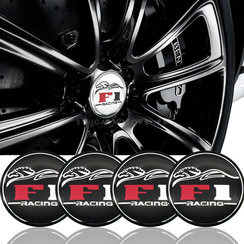 Set 4 buc. ornament central janta, model "F1 Black", diametru 5cm-0