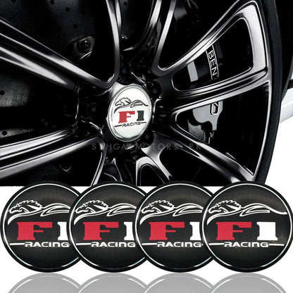 Set 4 buc. ornament central janta, model "F1 Black", diametru 5cm-0