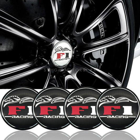 Set 4 buc. ornament central janta, model "F1 Black", diametru 5cm-0