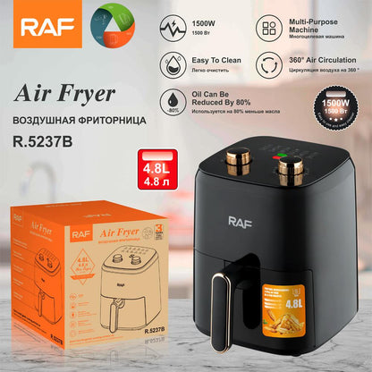 Friteuza Air Fryer RAF R5237 cu aer cald, fără ulei – Capacitate 3L, 12 Programe, 1300W, Alb