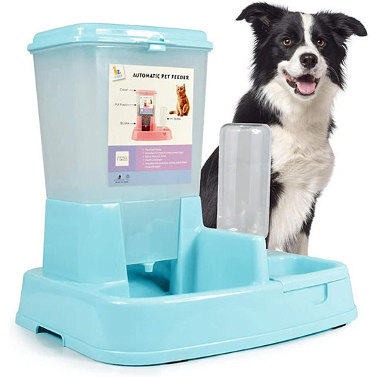 Distribuitor de alimente si apa pentru animale, 2in1, culoare Albastru-1