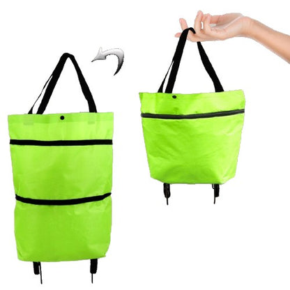 Geanta Pliabila, Flippy, 2 in 1, Carucior cu Roti, pentru Cumparaturi, 19 l, Verde, Plastic, 39 x 46 x 12 cm-0
