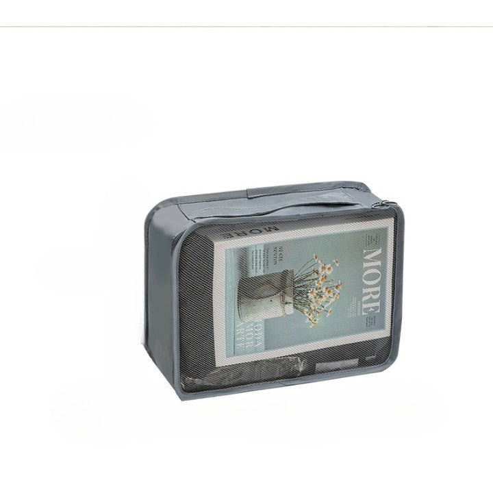 Set 7 Genti de Calatorie, Flippy, pentru Depozitare, Compresibile, 7 Dimensiuni, Impermeabile, Design cu Plasa, Pliabile, Manere Robuste, Fermoar dublu, Gri-2