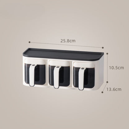 Cutie de Depozitare a Condimentelor, Flippy, de Uz Casnic, Montare pe Perete, 3 Compartimente, 25.8 x 13.6 x 10.5cm, Alb-Negru-3