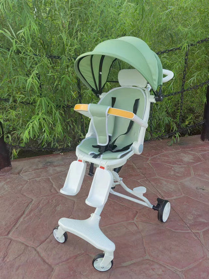 Cărucior 2in1 Compact și Elegant cu Rotație 360° și Parasolar Reglabil