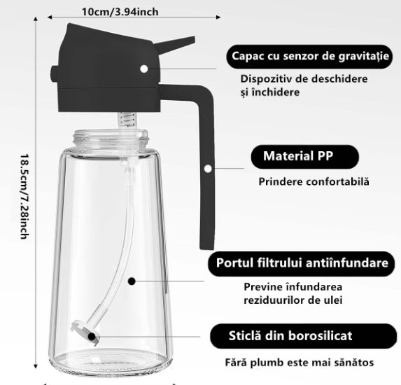 Recipient Ulei 2 in 1, Functie Spray & Turnare, din Sticla, Fara Scurgere, 18.5 x 7.7 cm, 470 ml, Alb