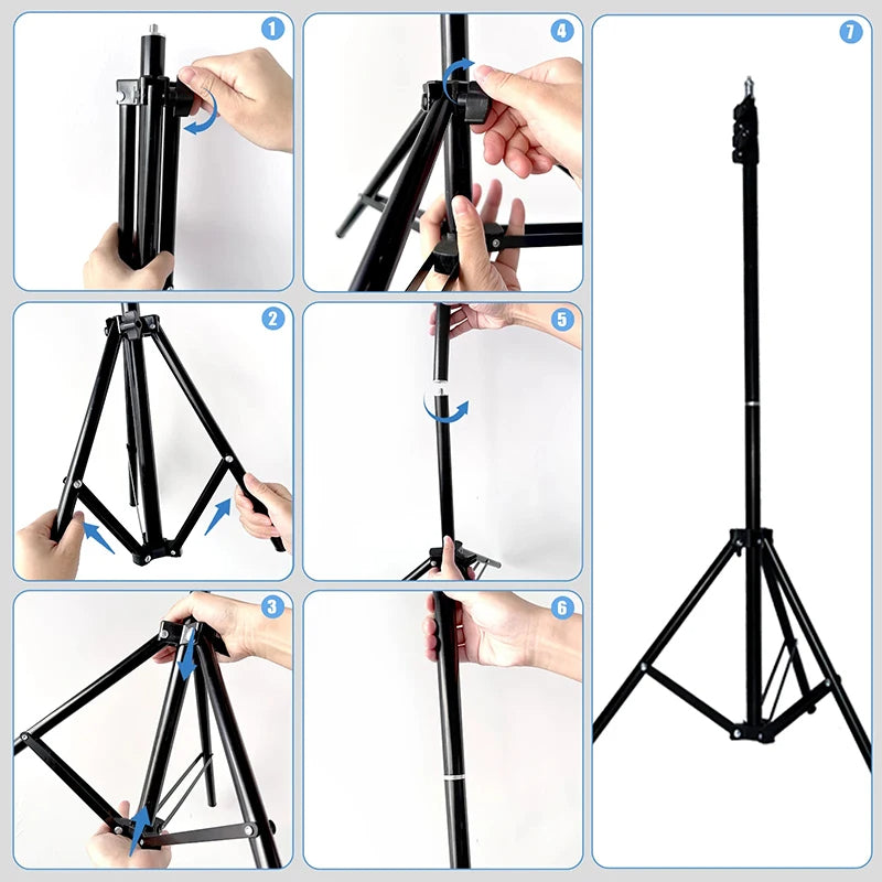 Lampa circulara Ring Light, 120 x LED SMD, 10 trepte lumina, telecomanda pe fir, trepied inclus