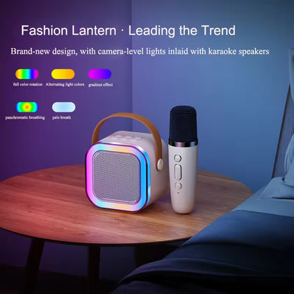 Boxă Portabilă Wireless cu Lumini LED, Funcție Audio și Microfon Karaoke BT Wireless
