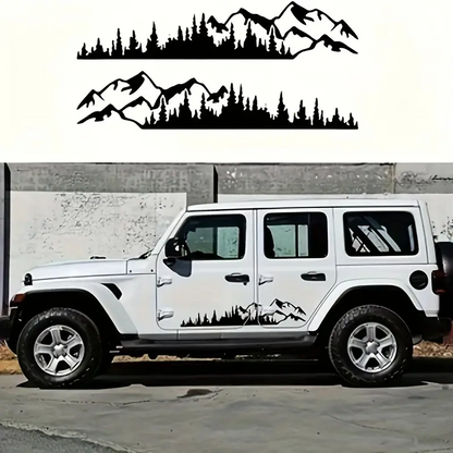 Set 2 stickere autoadezive pentru vehicule Off Road, model "Forest & Mountains", dimensiune 100 x 20 cm, culoare Neagra-0