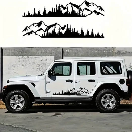 Set 2 stickere autoadezive pentru vehicule Off Road, model "Forest & Mountains", dimensiune 100 x 20 cm, culoare Neagra-0