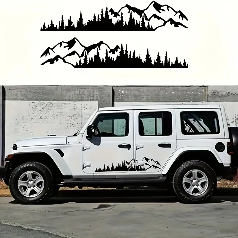 Set 2 stickere autoadezive pentru vehicule Off Road, model "Forest & Mountains", dimensiune 100 x 20 cm, culoare Neagra-0