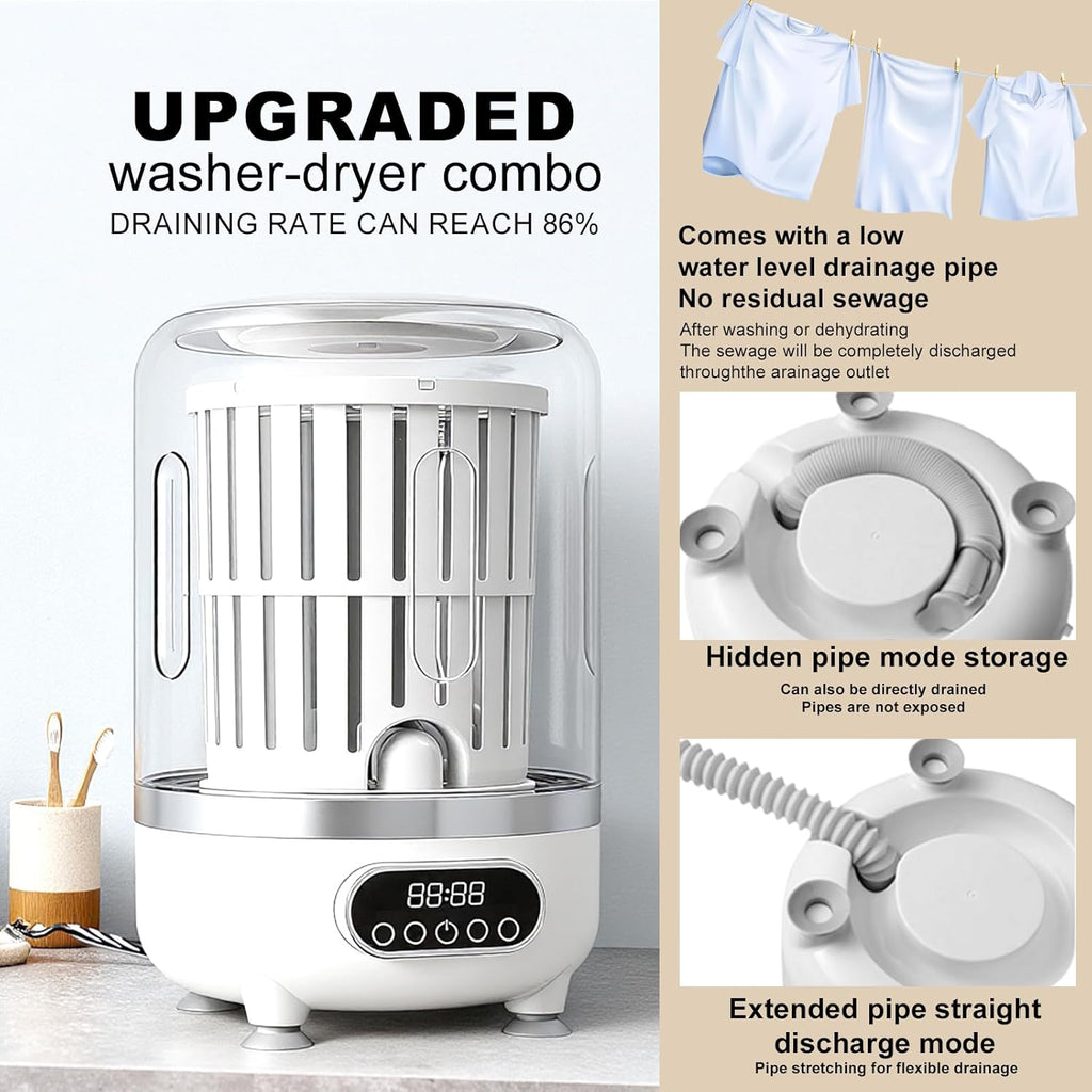Mini Mașină de Spălat Portabilă 3L cu Stoarcere – Compactă, Wireless și Ideală pentru Lenjerie &amp; Șosete