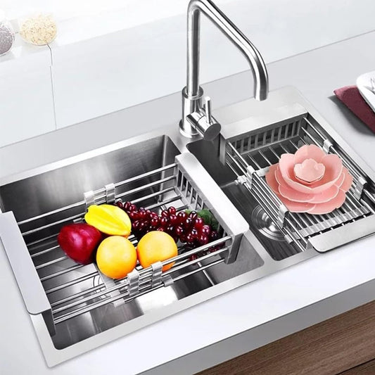 Suport de scurgere extensibil pentru vase peste chiuveta, organizator pe blat