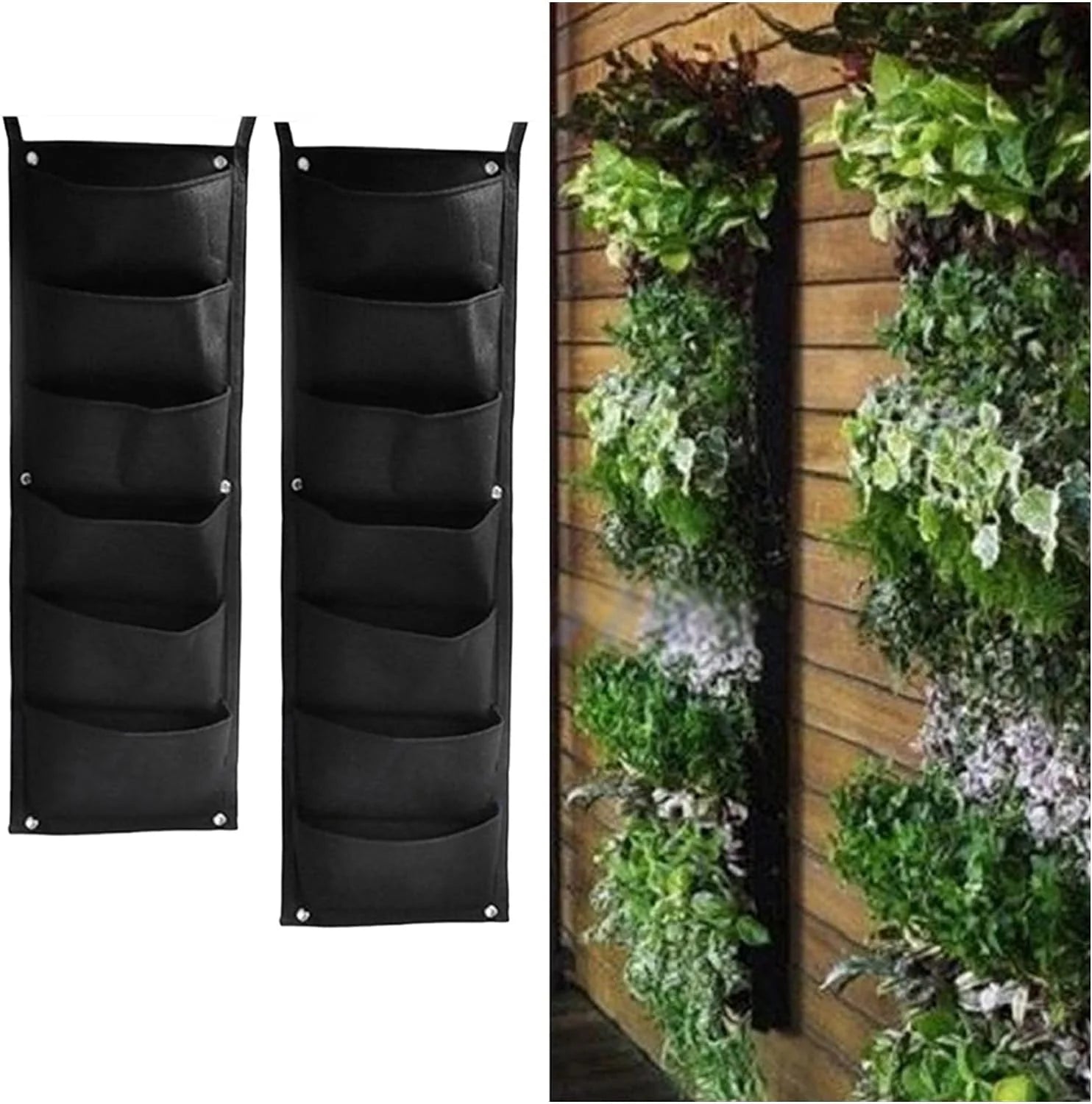 Jardinieră Verticală Neagră cu 6 Buzunare Material Textil