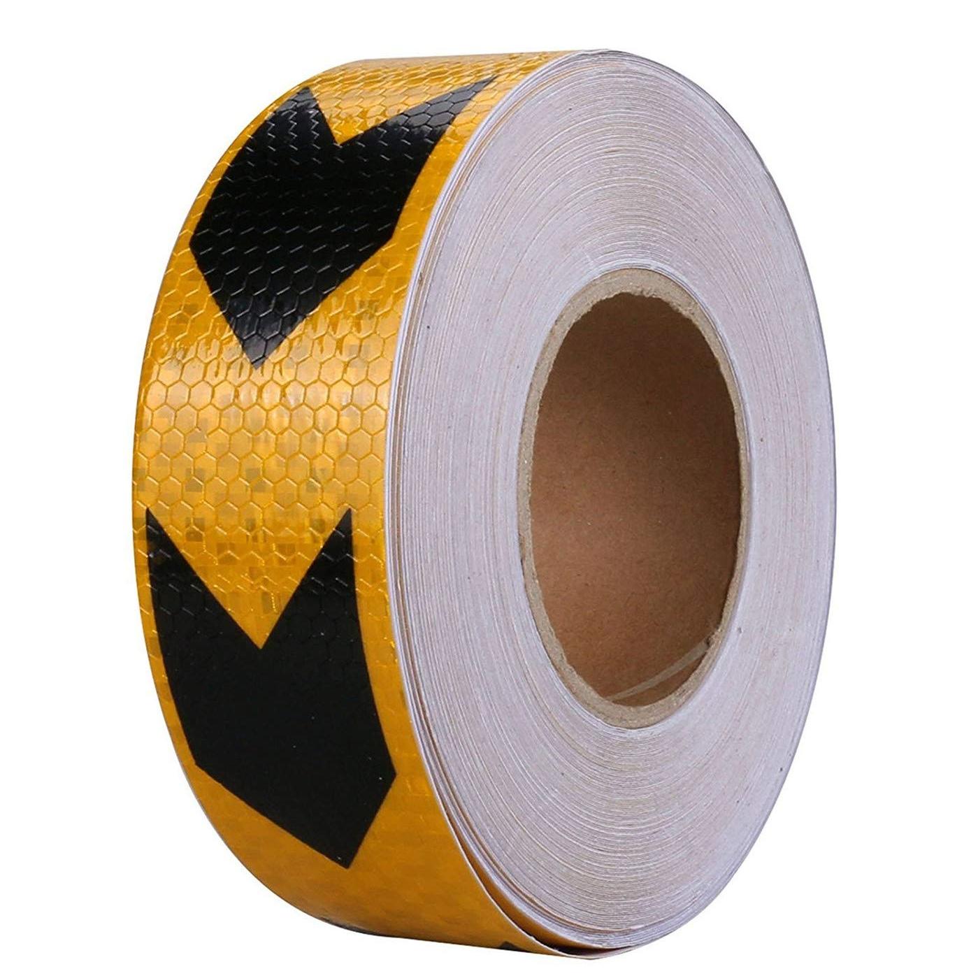 Banda reflectorizanta adeziva tip fagure - SAGEATA NEGRU-GALBEN (rola 5cm x 25m)-0