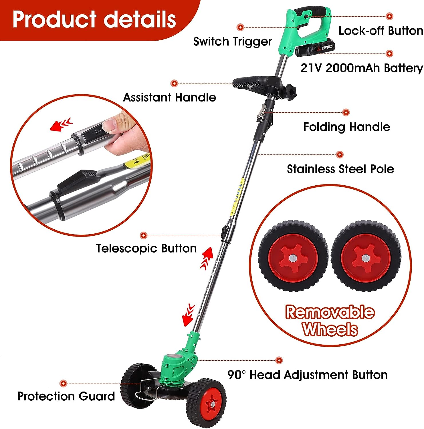 Motocoasa Electrică cu Acumulator, 24V, Autonomie 2 ore, 4000 MAH