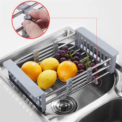 Suport de scurgere extensibil pentru vase peste chiuveta, organizator pe blat