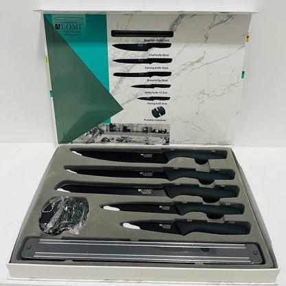 Set de Cuțite ALOMI din Oțel Inoxidabil - 6 Piese cu Suport Magnetic și Ascuțitor Portabil