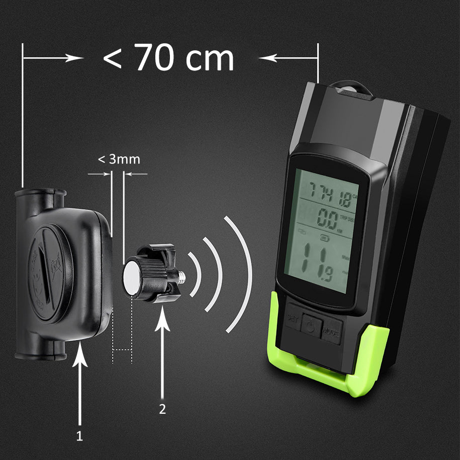 Vitezometru Digital cu lampa Fata + Spate si Claxon, waterproof, pentru bicicleta, model AVX-WT-BK-1718B-1