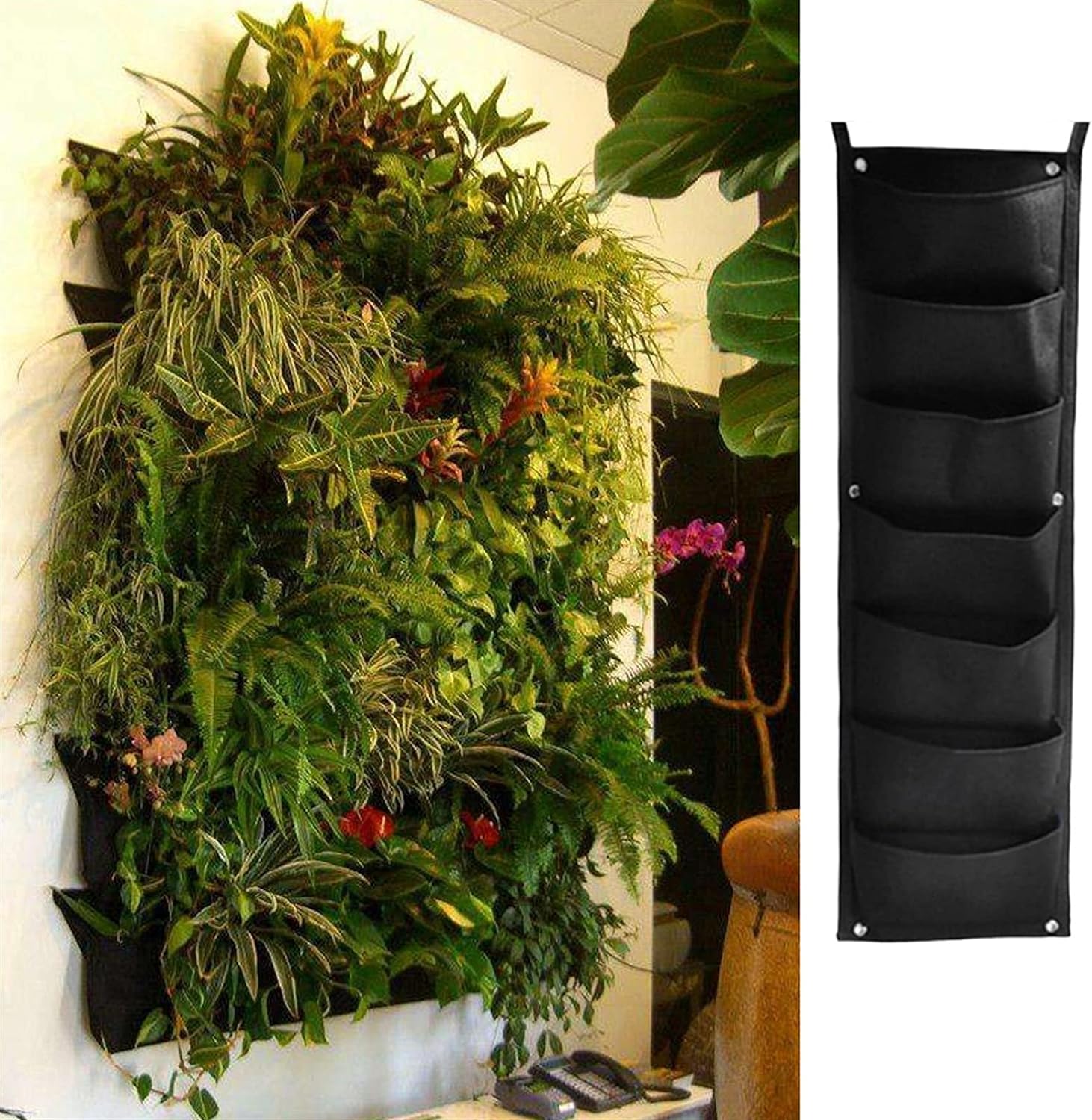 Jardinieră Verticală Neagră cu 6 Buzunare Material Textil