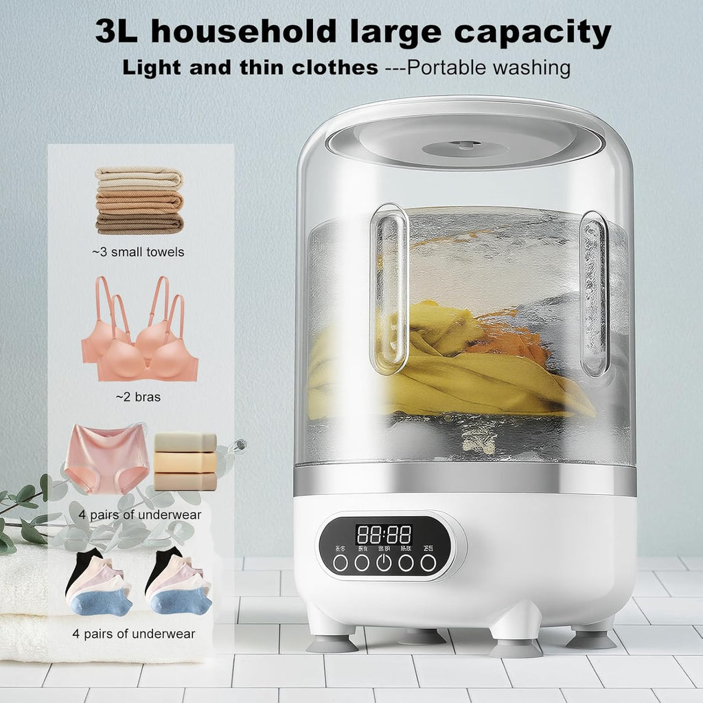 Mini Mașină de Spălat Portabilă 3L cu Stoarcere – Compactă, Wireless și Ideală pentru Lenjerie &amp; Șosete