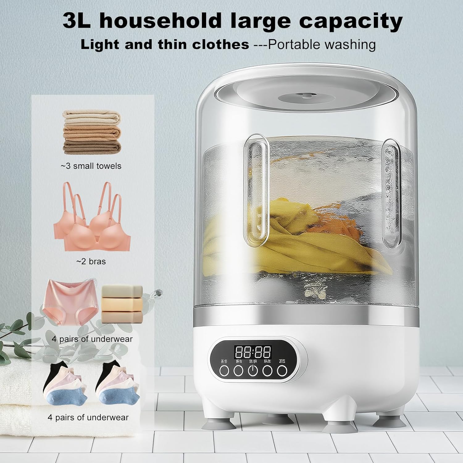 Mini Mașină de Spălat Portabilă 3L cu Stoarcere – Compactă, Wireless și Ideală pentru Lenjerie &amp; Șosete