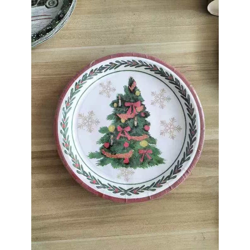 Set 10 Farfurii Unica Folosinta, Motiv Craciun, 23 cm-0